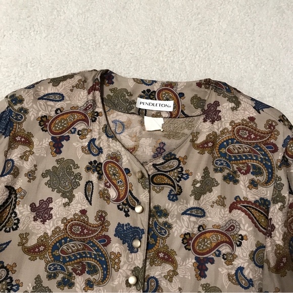 Pendleton Vintage Paisley Top Long Sleeve Brown Multicolor Pit to Pit 20” - Picture 3 of 15